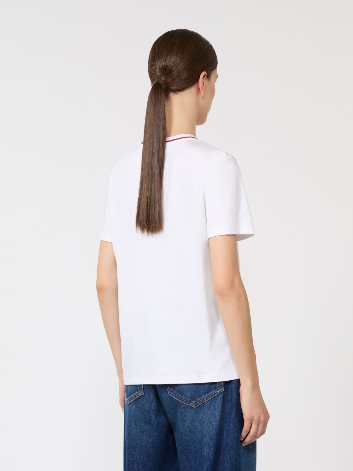 棉质印花针织短袖T恤 - 白色 - Marina Rinaldi - 3