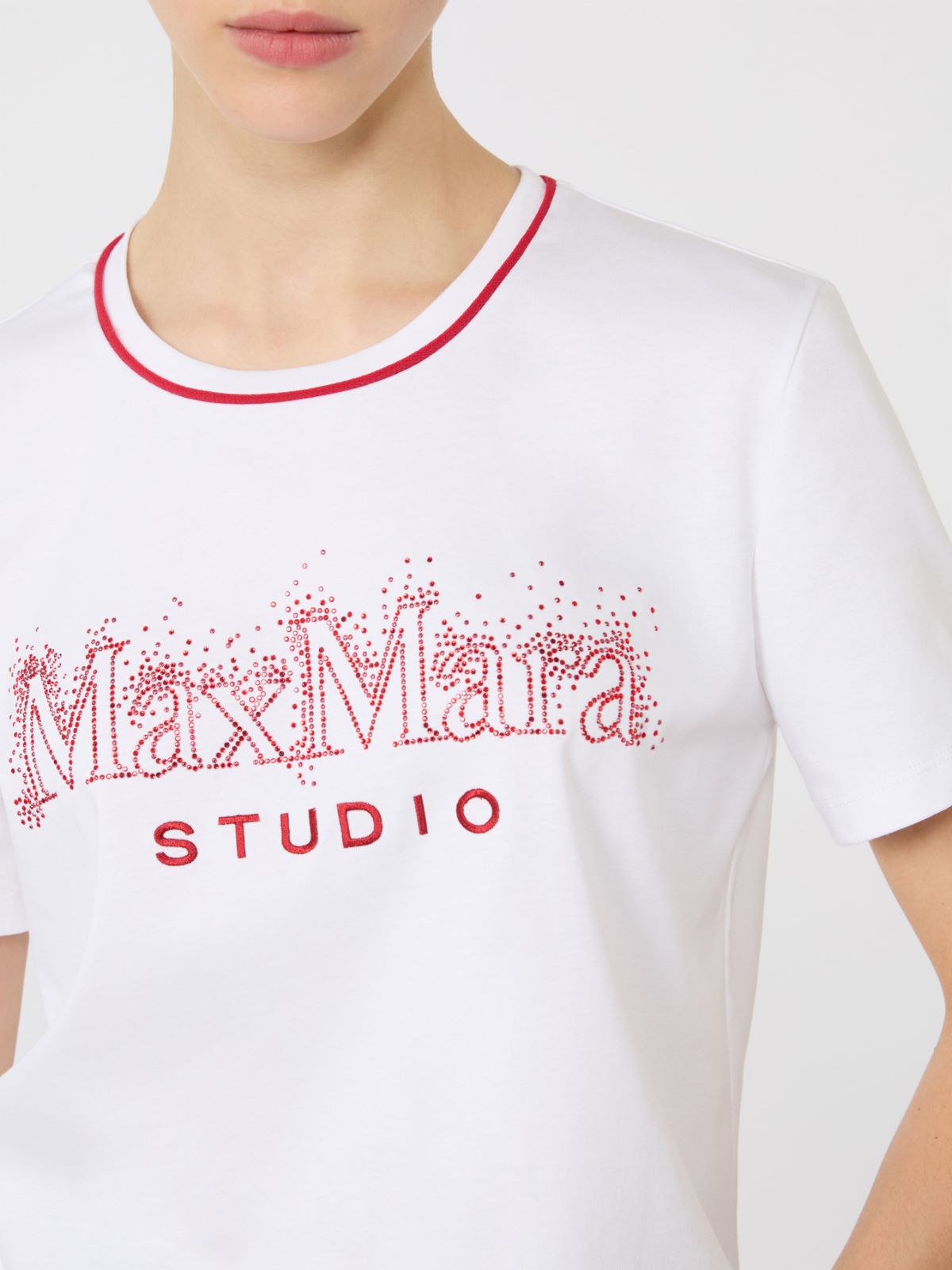 棉质印花针织短袖T恤 - 白色 - Marina Rinaldi - 4