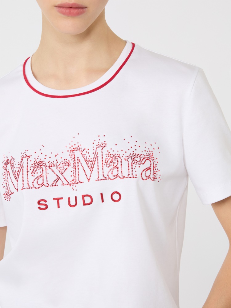 棉质印花针织短袖T恤 - 白色 - Marina Rinaldi - 4