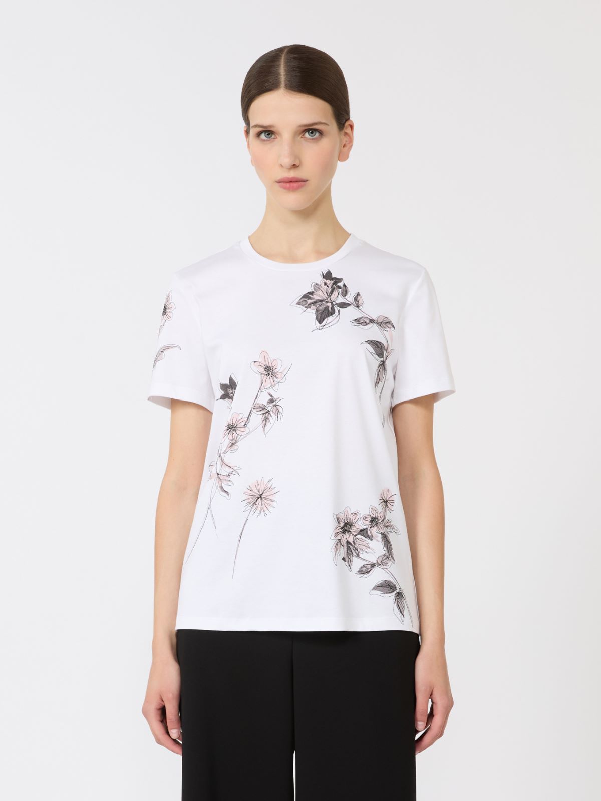 棉质印花针织短袖T恤 - 白色 - Marina Rinaldi - 2