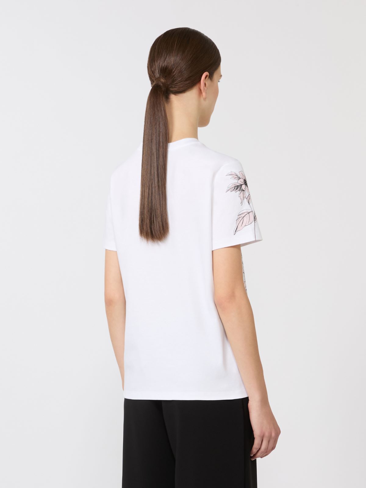 棉质印花针织短袖T恤 - 白色 - Marina Rinaldi - 3