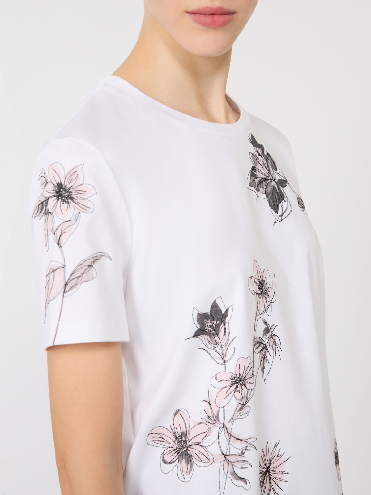 棉质印花针织短袖T恤 - 白色 - Marina Rinaldi - 4