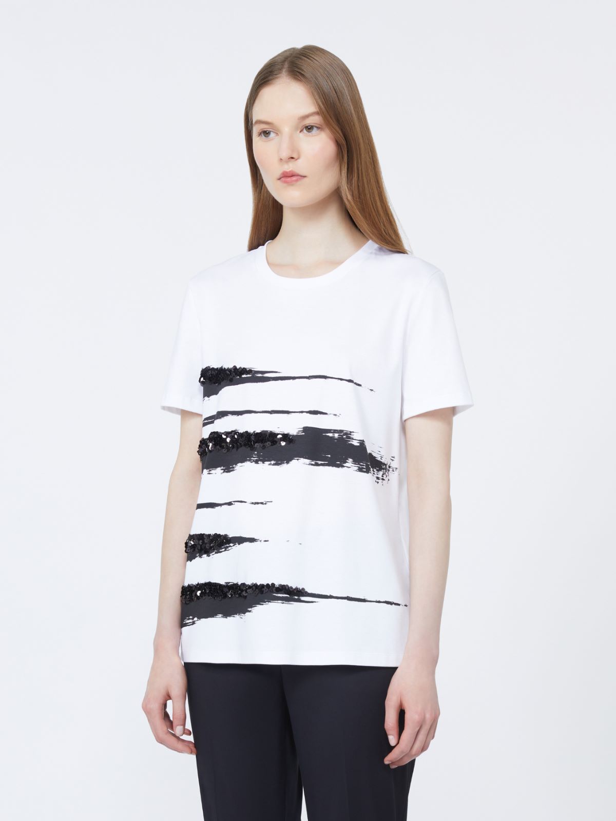 棉质印花短袖T恤 - 白色 - Marina Rinaldi - 2