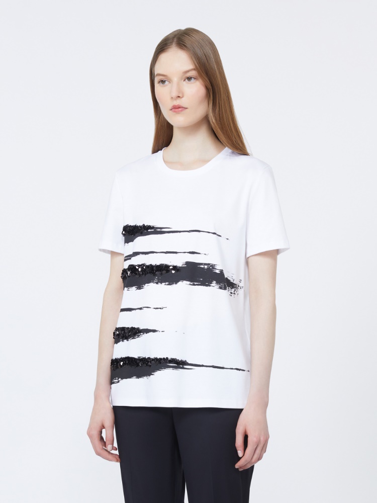 棉质印花短袖T恤 - 白色 - Marina Rinaldi - 2