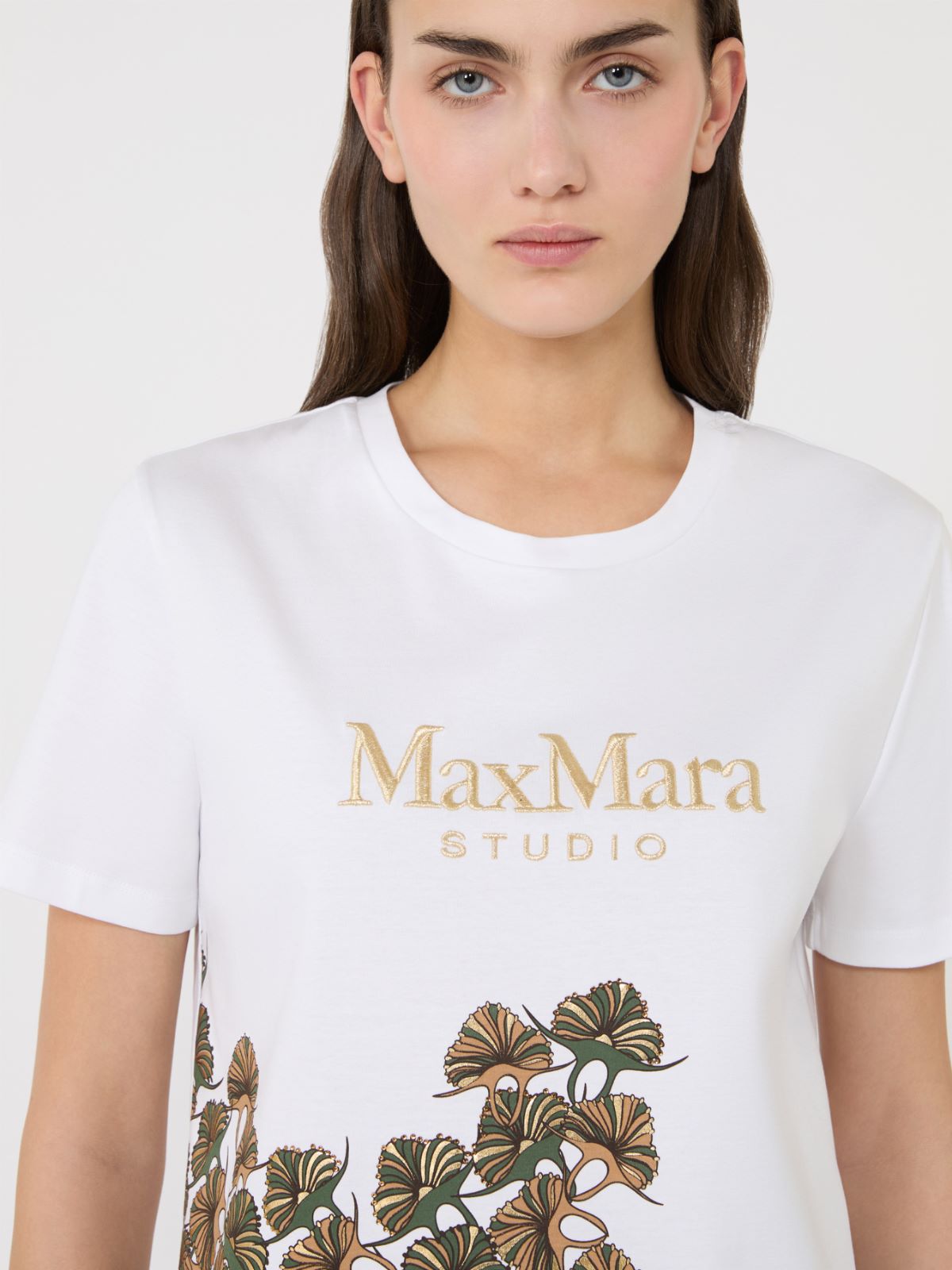 棉质印花短袖T恤 - 白色 - Marina Rinaldi - 4