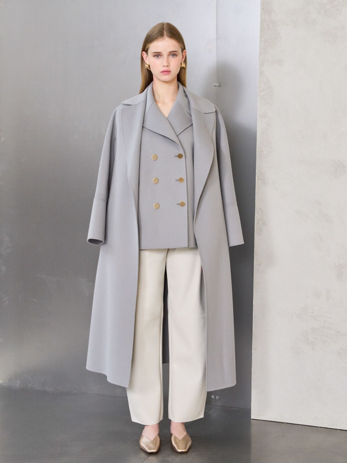 Wool robe coat - 藍色 - Marina Rinaldi