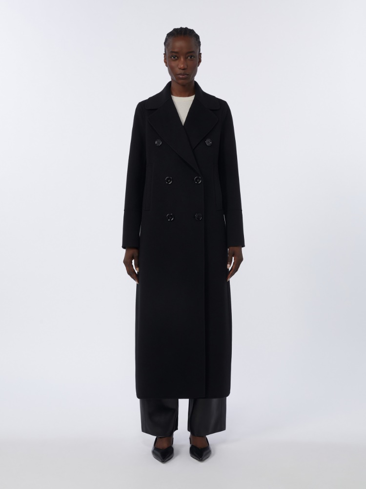 Long wool coat with half-belt detail - 黑色 - Marina Rinaldi - 2