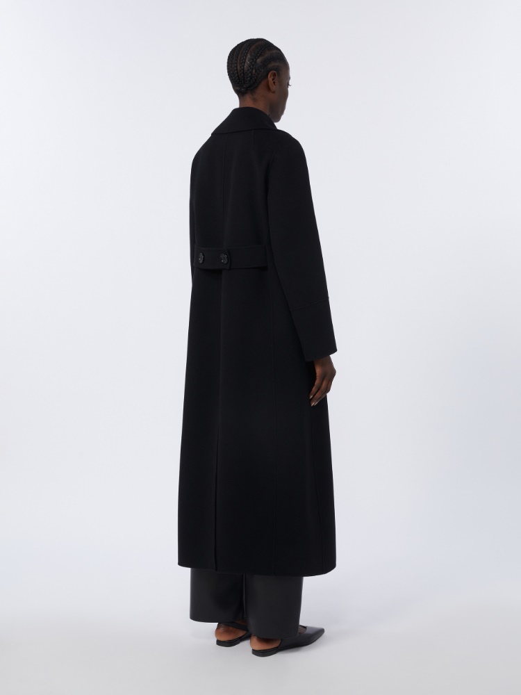 Long wool coat with half-belt detail - 黑色 - Marina Rinaldi - 3
