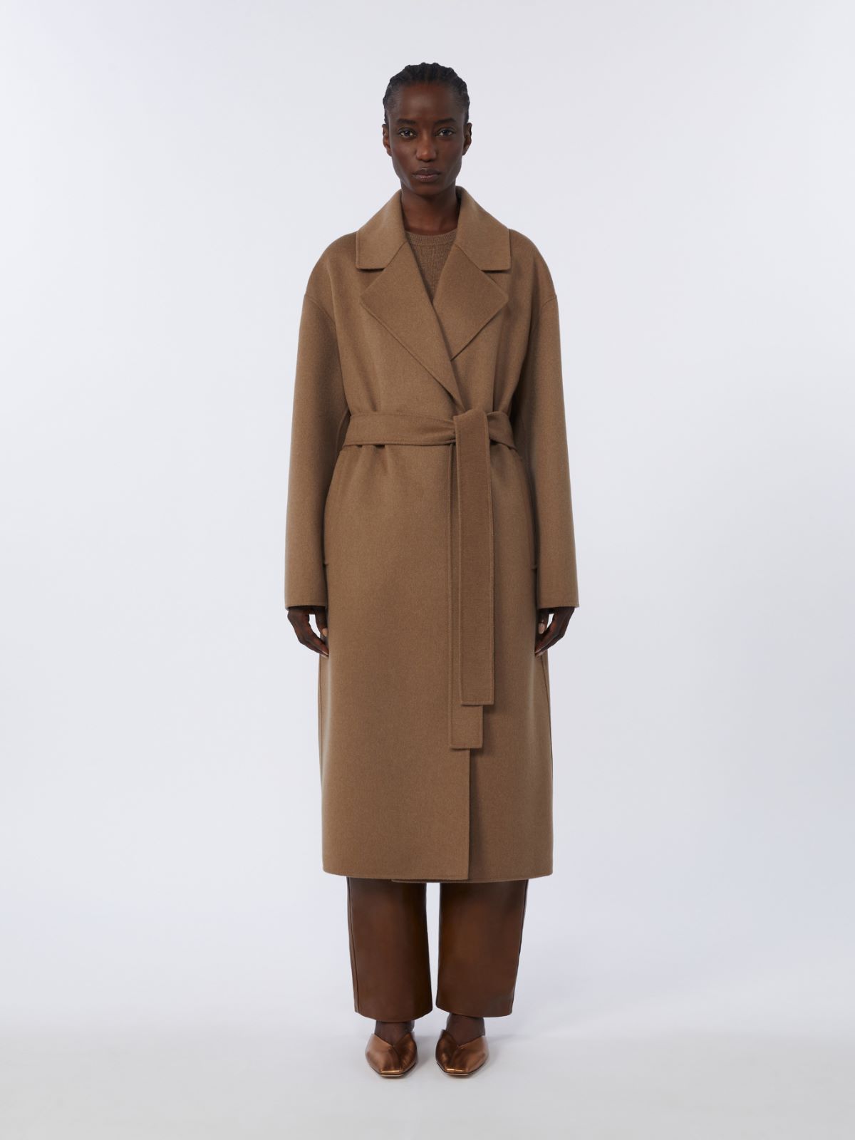 Long wool broadcloth coat - 驼色 - Marina Rinaldi - 2