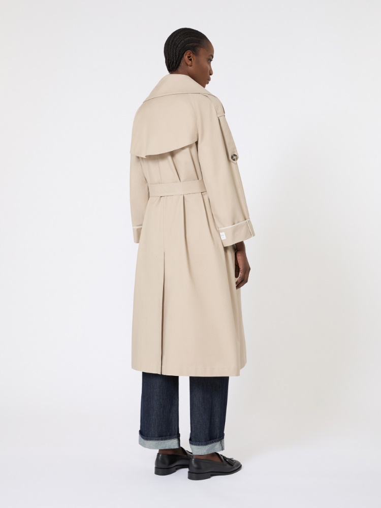 棉质混纺宽松长款风衣外套 - 米色 - Marina Rinaldi - 3