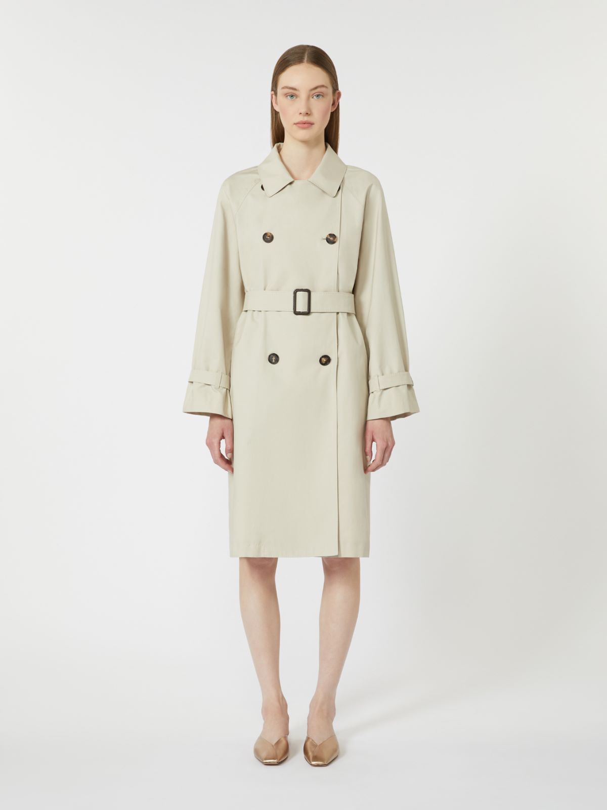 棉质混纺双排扣风衣外套 - 米色 - Marina Rinaldi - 2