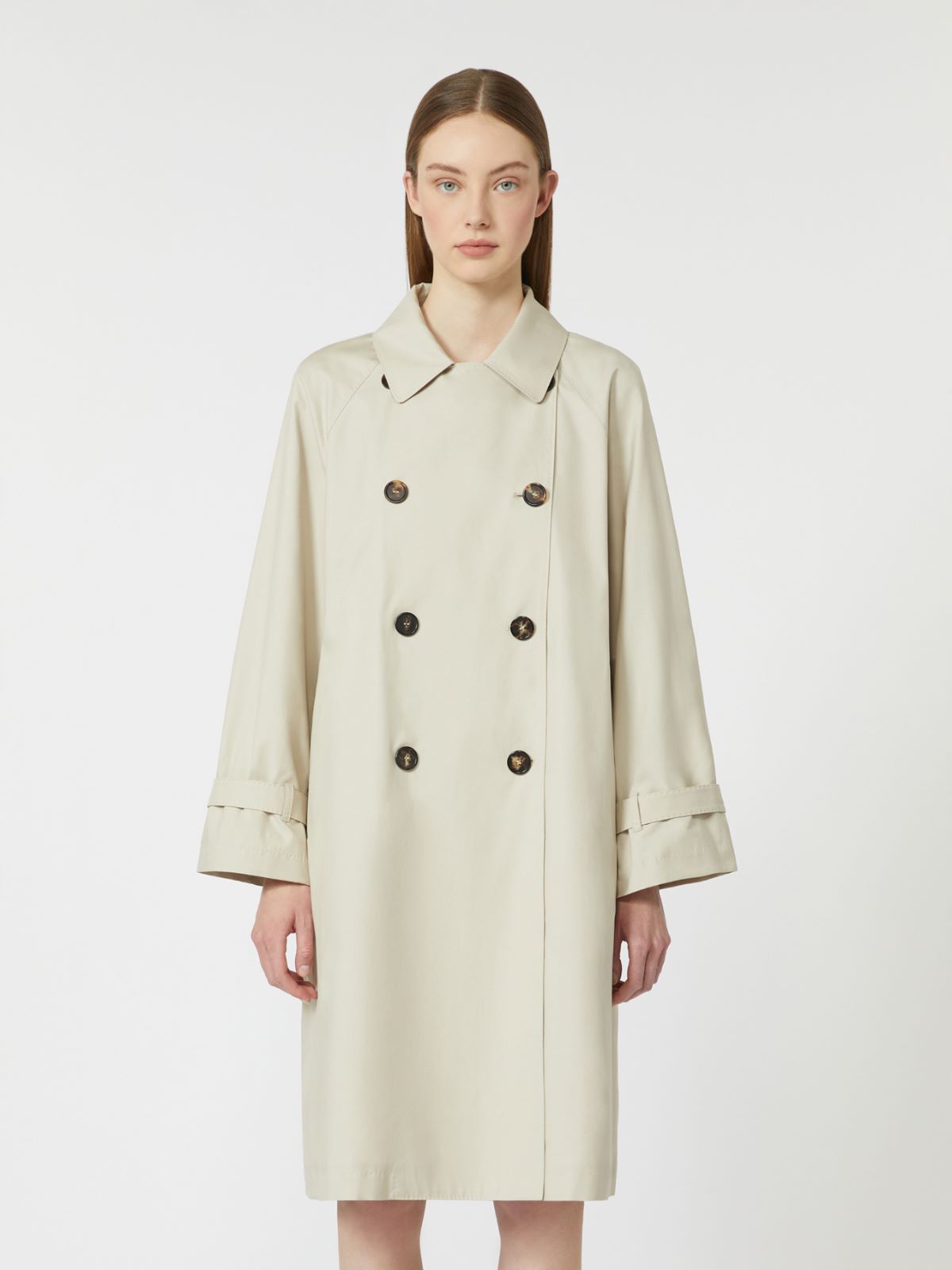 棉质混纺双排扣风衣外套 - 米色 - Marina Rinaldi - 5