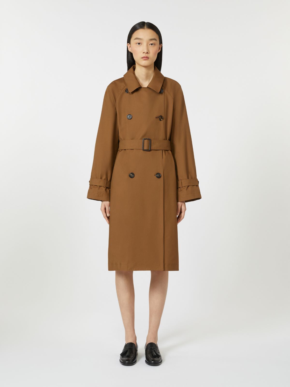 棉质混纺双排扣风衣外套 - 褐色 - Marina Rinaldi - 2