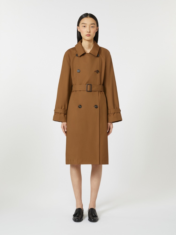 棉质混纺双排扣风衣外套 - 褐色 - Marina Rinaldi - 2