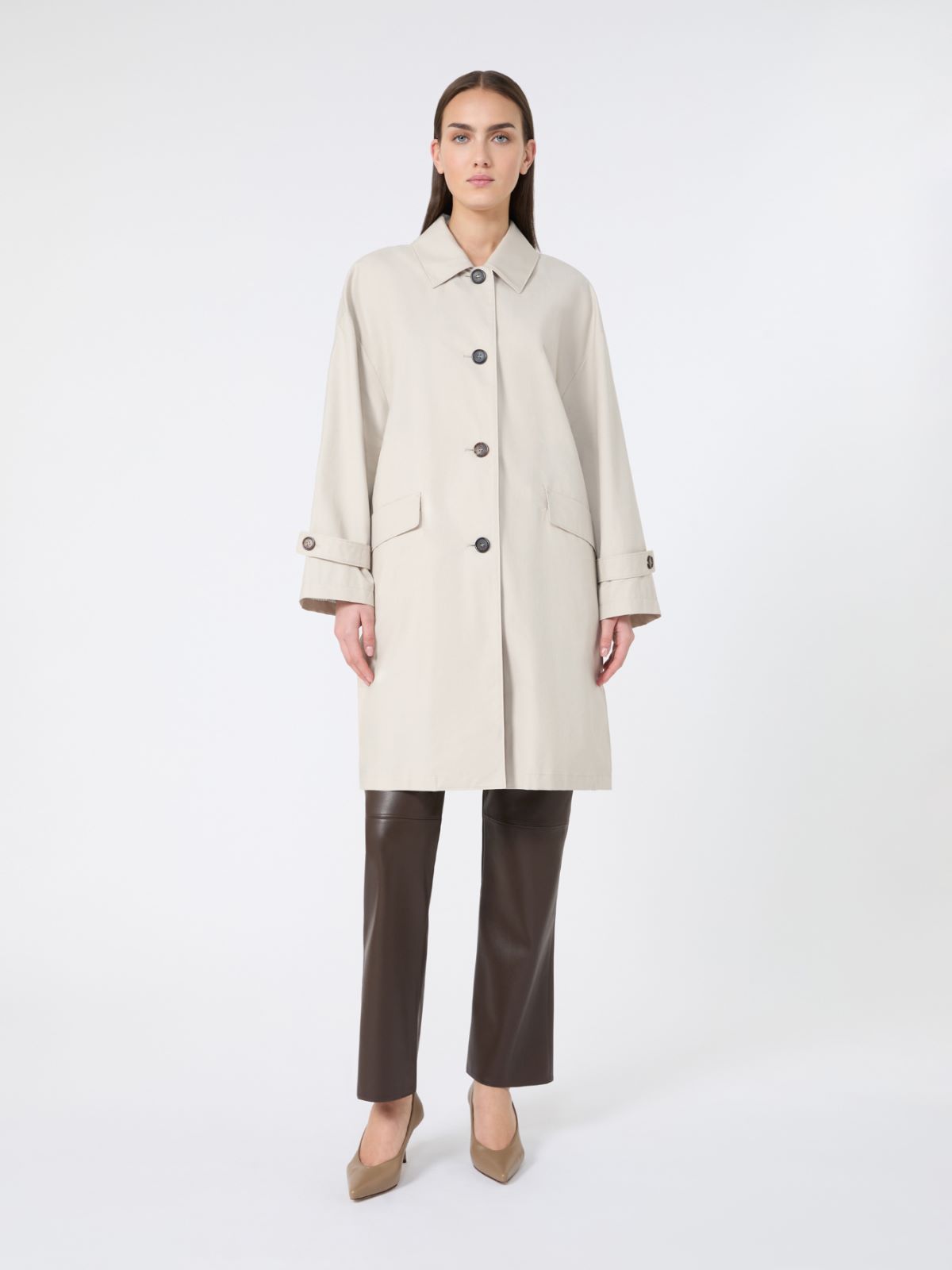 棉质混纺单排扣风衣 - 米色 - Marina Rinaldi - 2