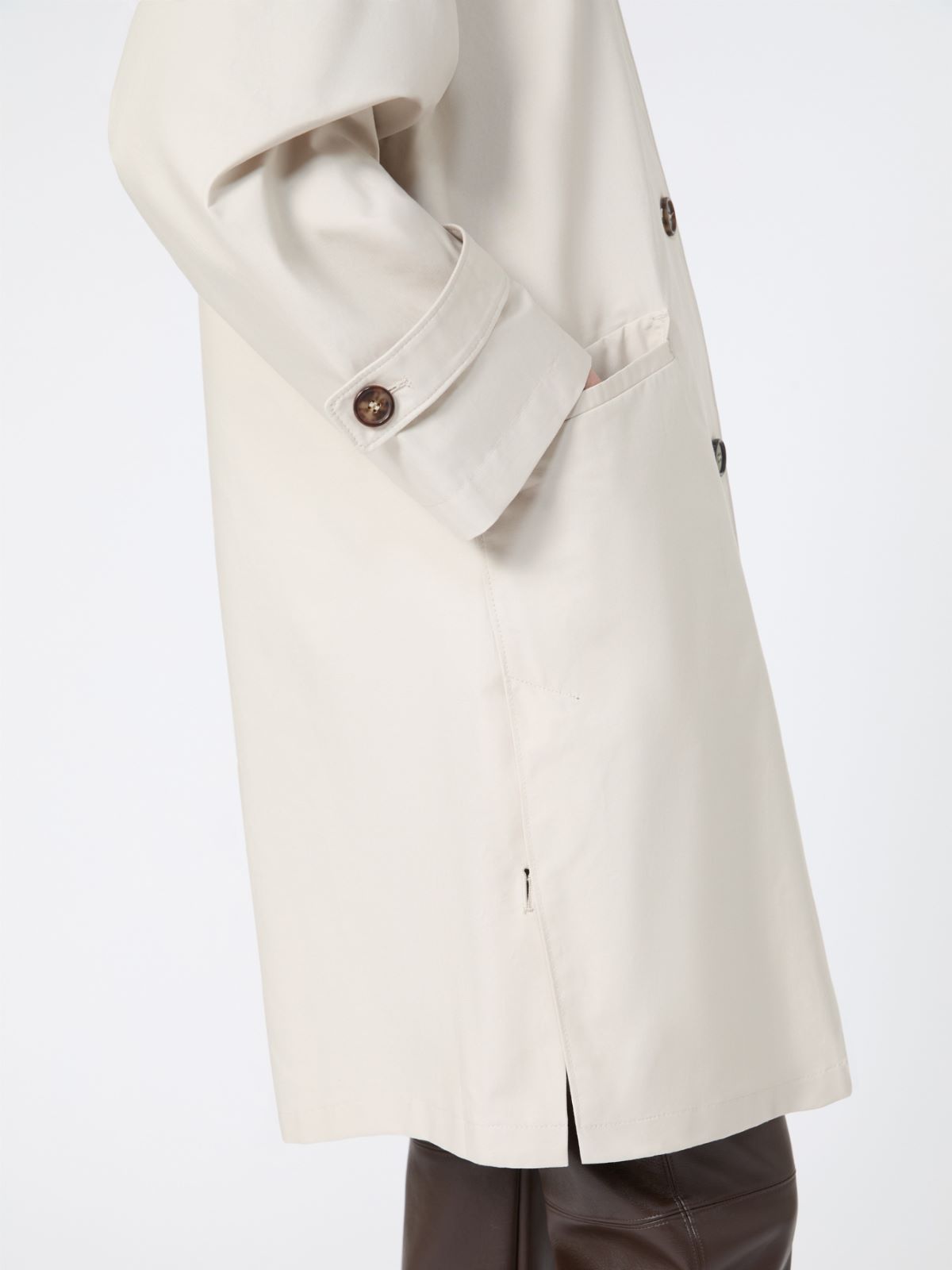 棉质混纺单排扣风衣 - 米色 - Marina Rinaldi - 4