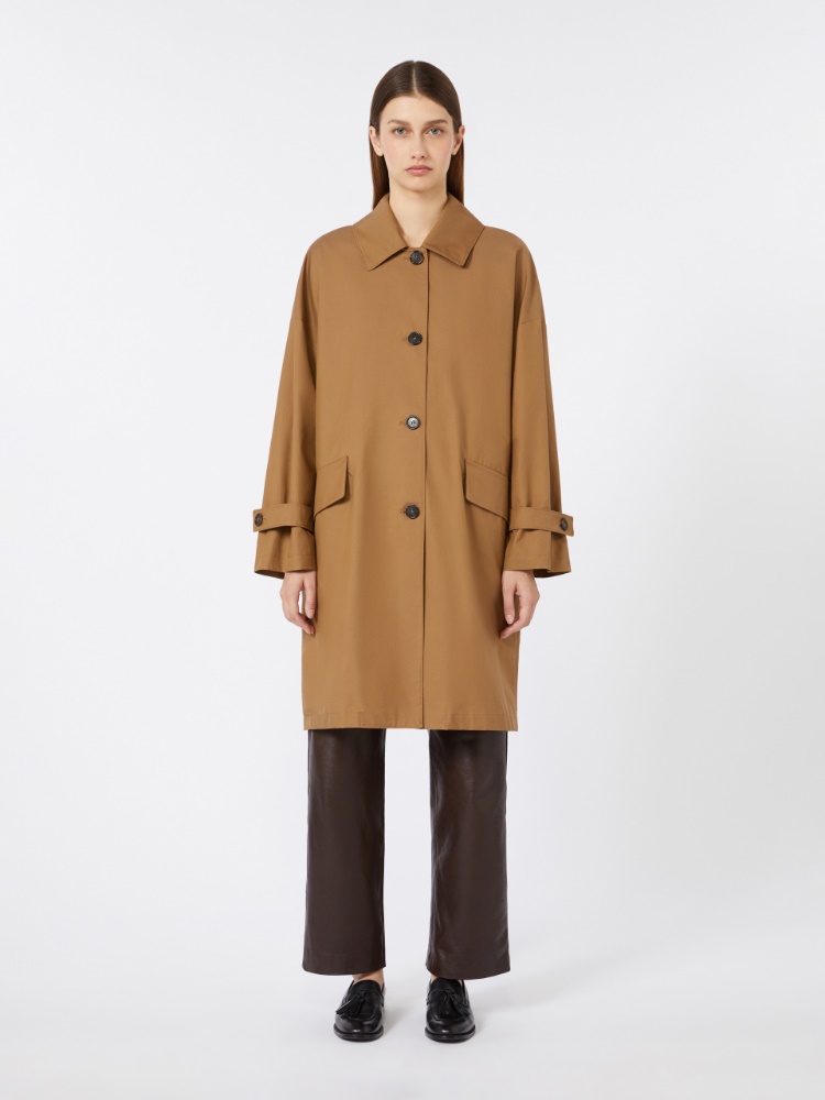 棉质混纺单排扣风衣 - 褐色 - Marina Rinaldi - 2