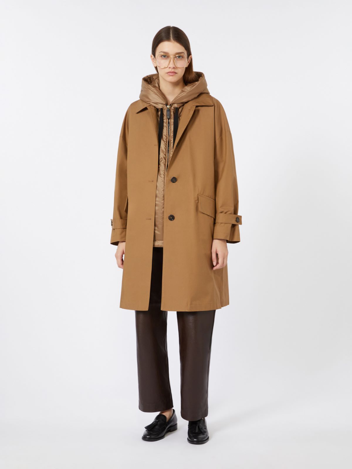 棉质混纺单排扣风衣 - 褐色 - Marina Rinaldi