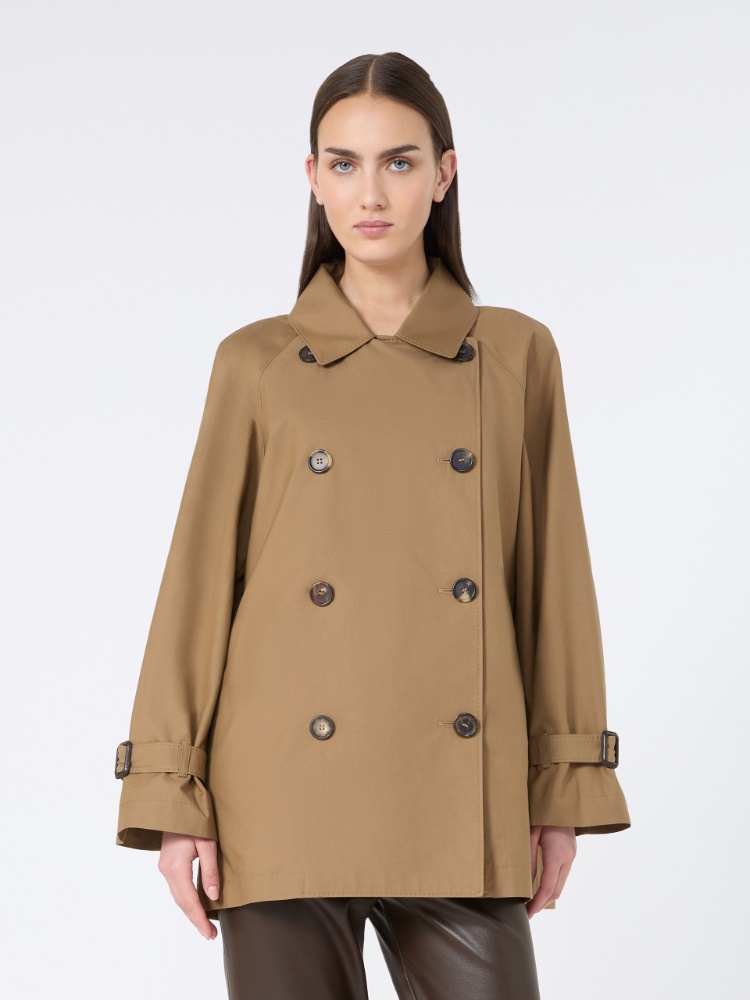 棉质混纺短款双排扣风衣外套 - 褐色 - Marina Rinaldi - 2