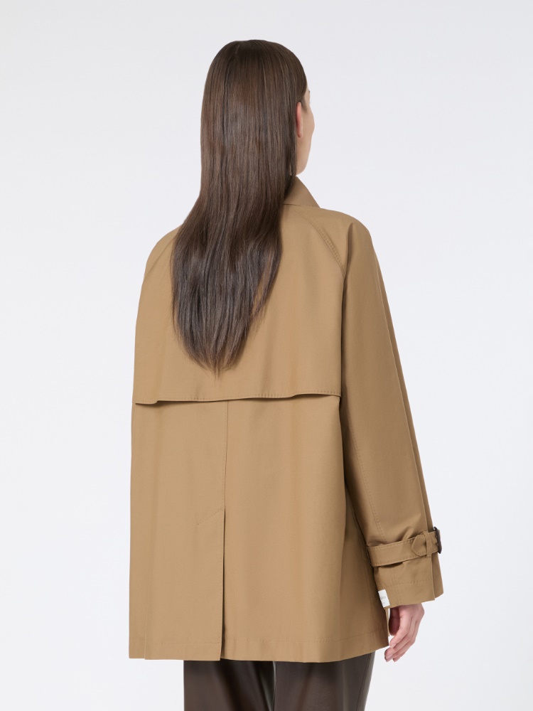 棉质混纺短款双排扣风衣外套 - 褐色 - Marina Rinaldi - 3