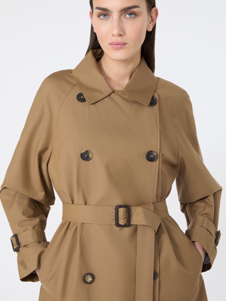 棉质混纺短款双排扣风衣外套 - 褐色 - Marina Rinaldi - 4