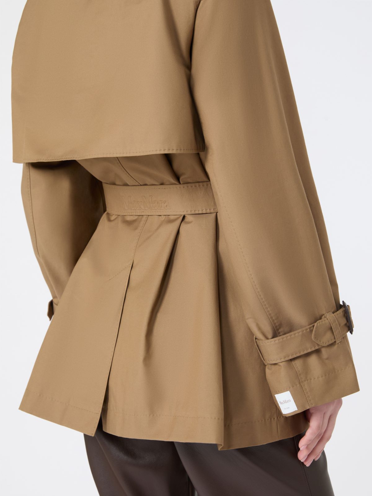 棉质混纺短款双排扣风衣外套 - 褐色 - Marina Rinaldi - 5