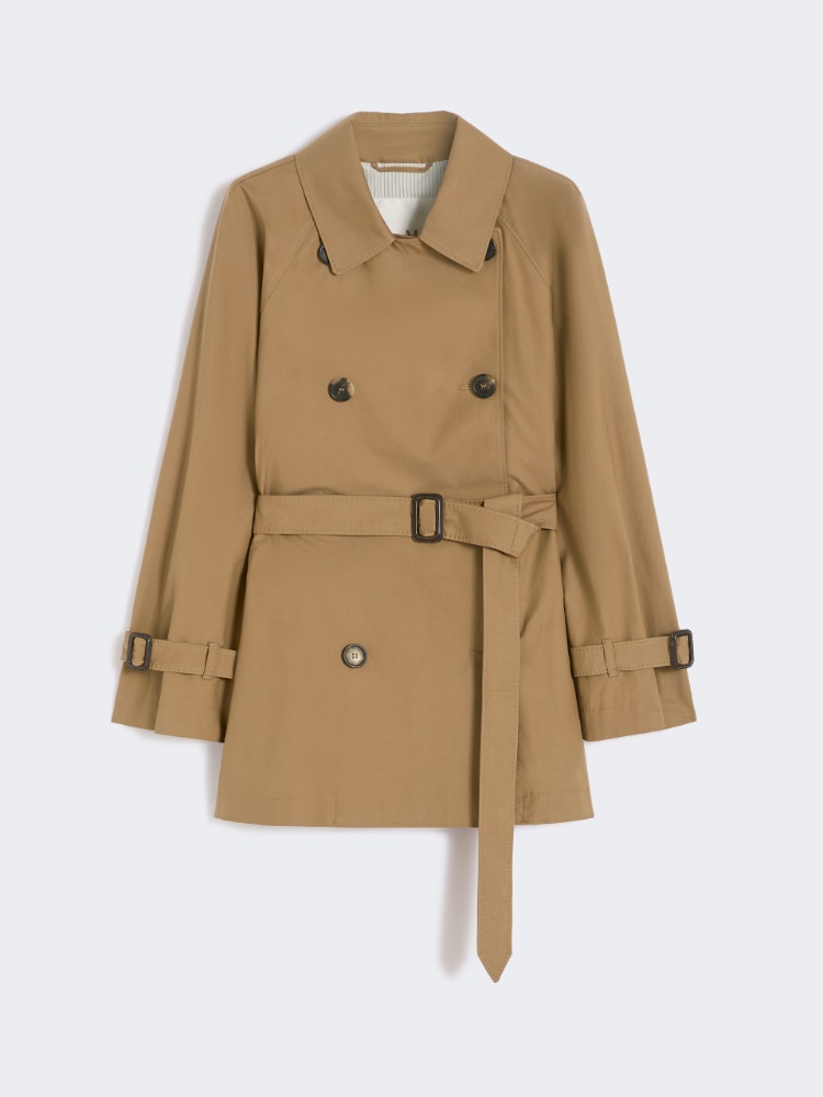 棉质混纺短款双排扣风衣外套 - 褐色 - Marina Rinaldi - 7