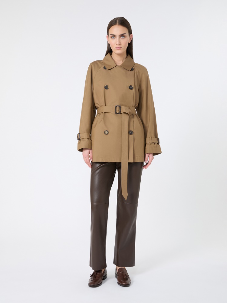 棉质混纺短款双排扣风衣外套 - 褐色 - Marina Rinaldi - 2