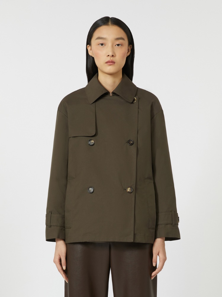 棉质混纺双排扣短款风衣 - 绿色 - Marina Rinaldi - 2