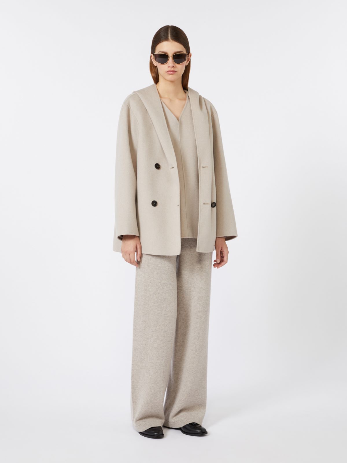 绵羊毛连帽夹克外套 - 米色 - Marina Rinaldi