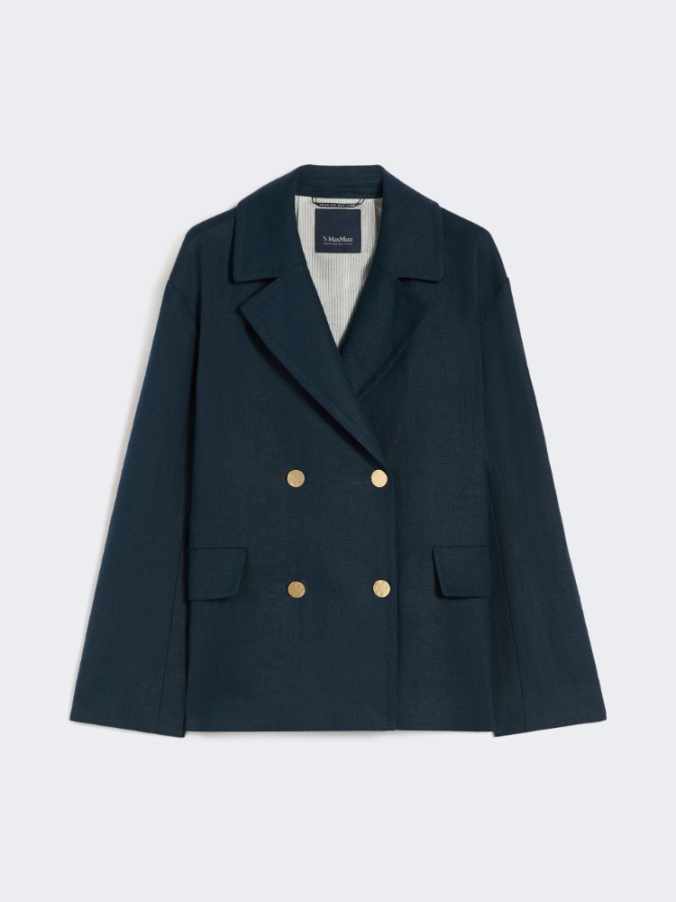 Double-breasted linen jacket - 深蓝色 - Marina Rinaldi