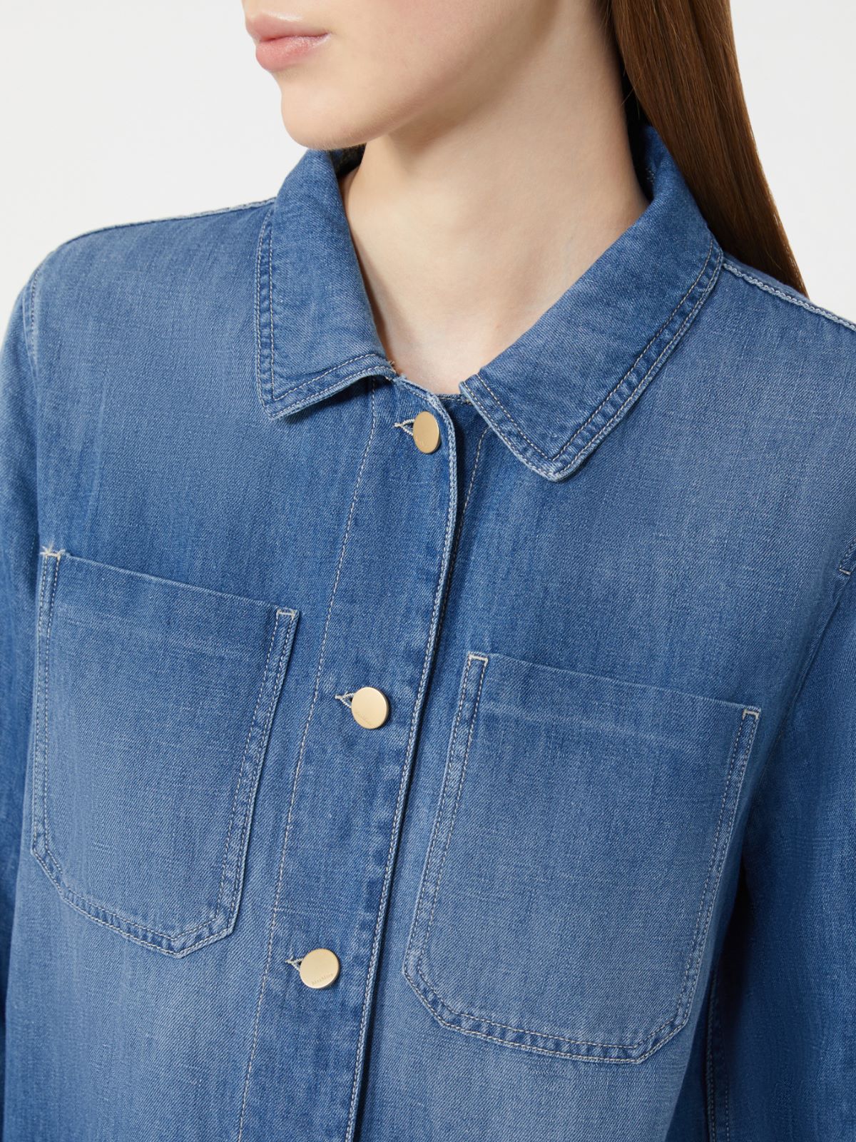 Cotton and linen denim jacket - 蓝色 - Marina Rinaldi - 4