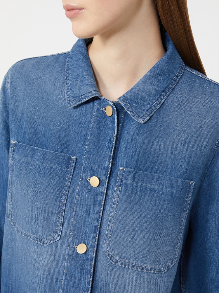 Cotton and linen denim jacket - 蓝色 - Marina Rinaldi - 4