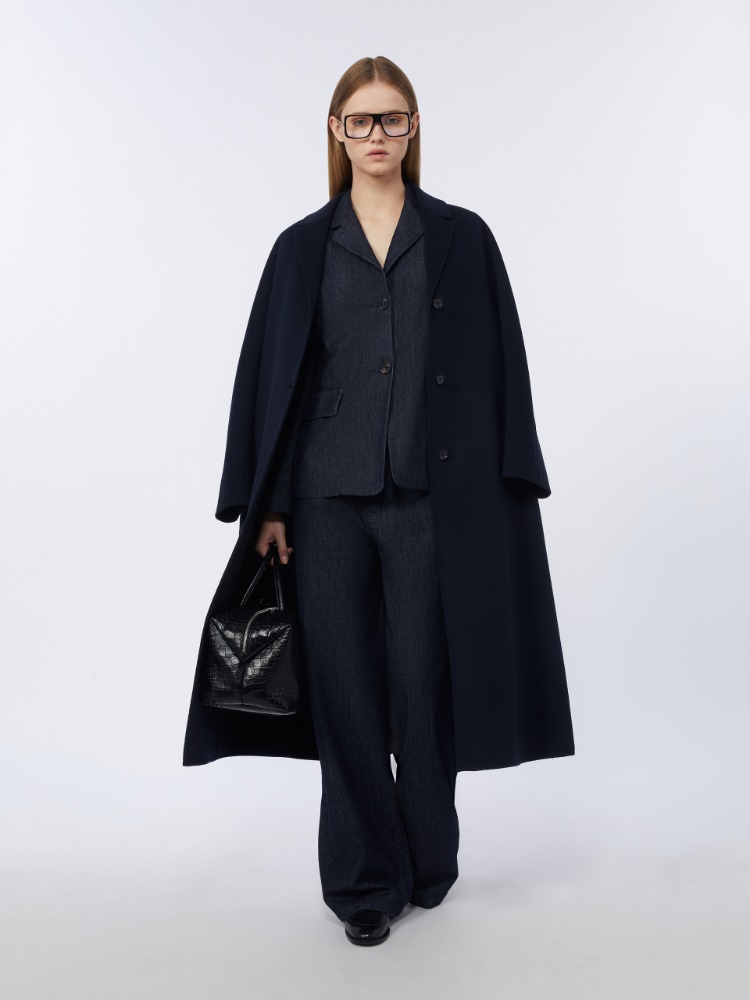 棉质混纺单排扣直筒夹克 - 蓝色 - Marina Rinaldi