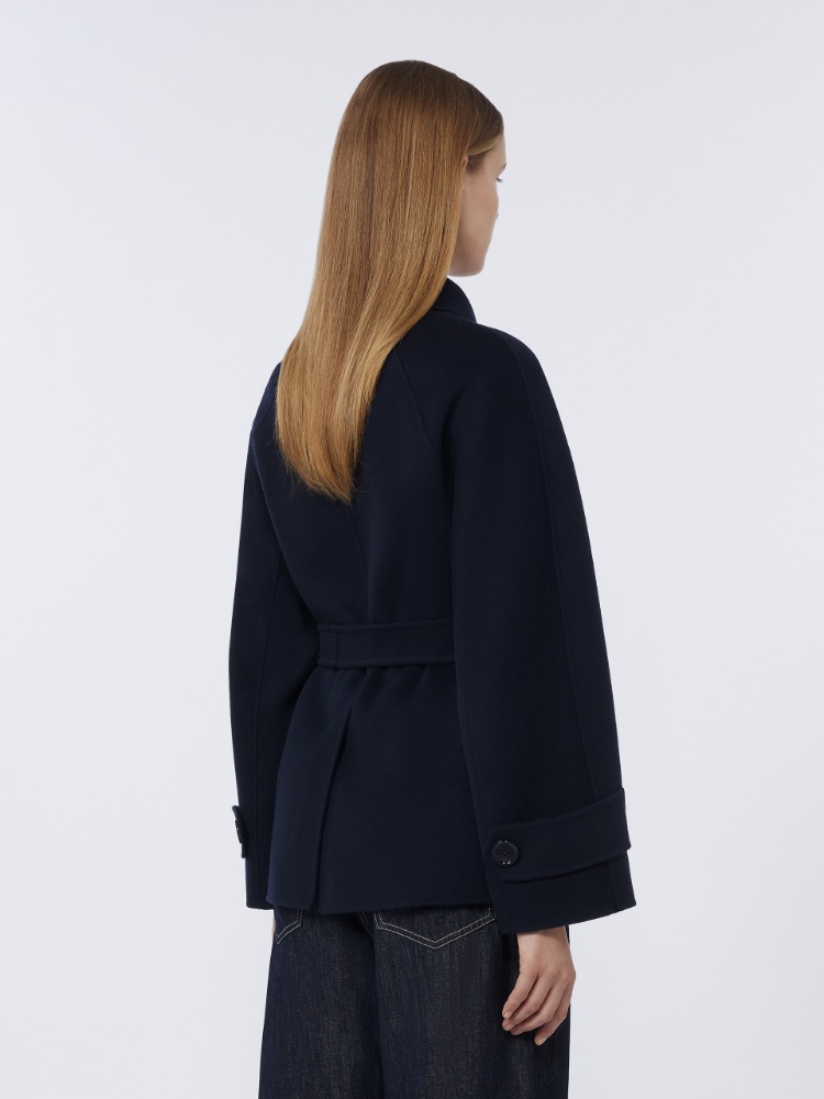 Double-breasted crop coat in pure wool - 深蓝色 - Marina Rinaldi - 3