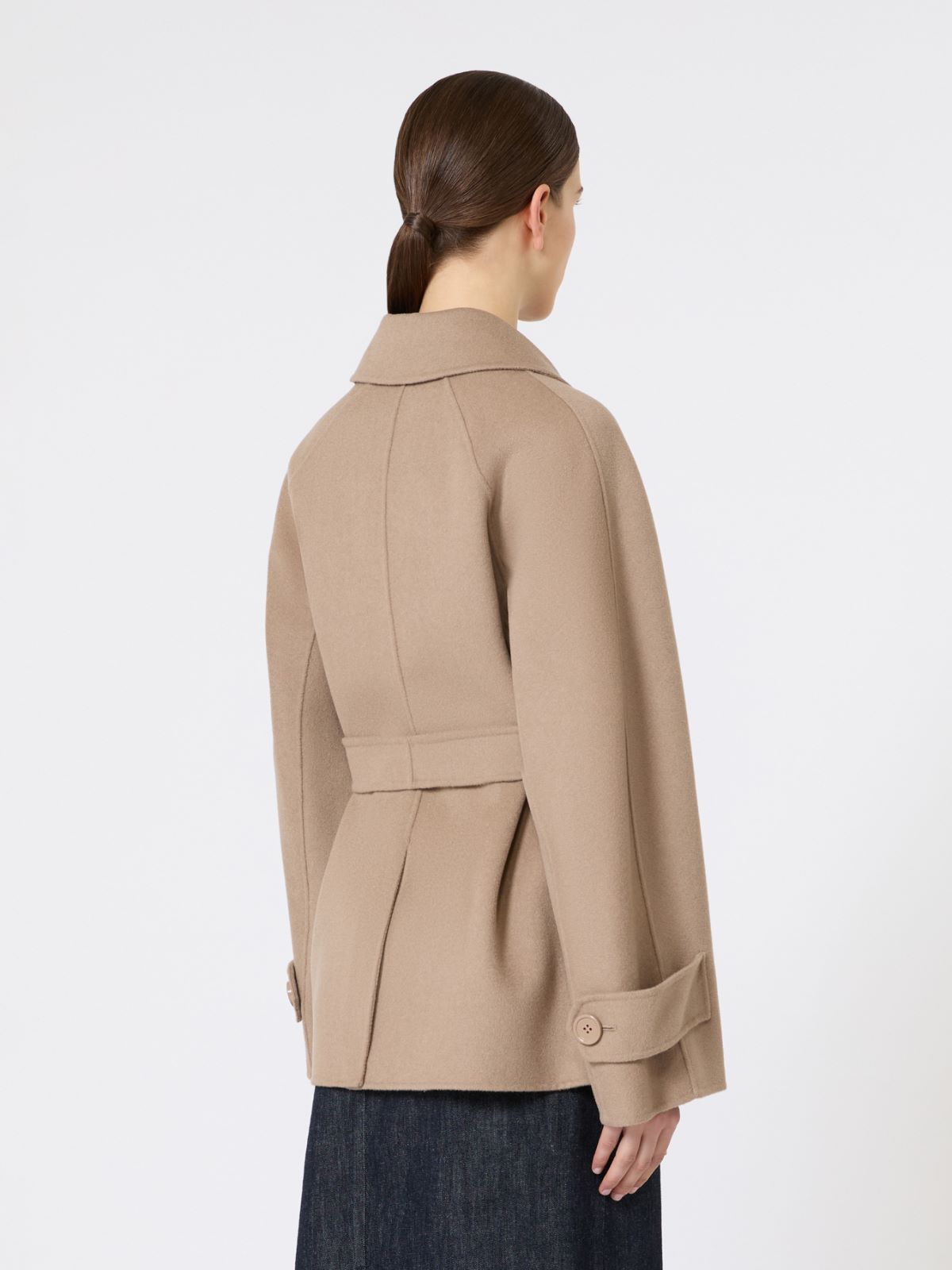Double-breasted crop coat in pure wool - 米色 - Marina Rinaldi - 3