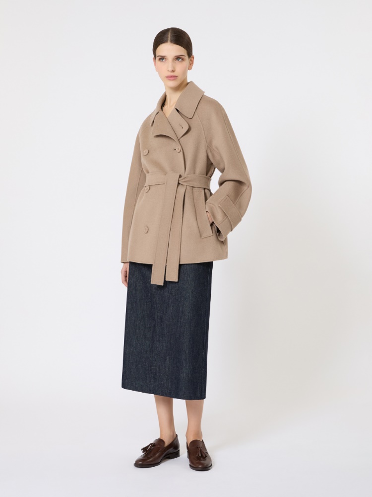 Double-breasted crop coat in pure wool - 米色 - Marina Rinaldi - 2