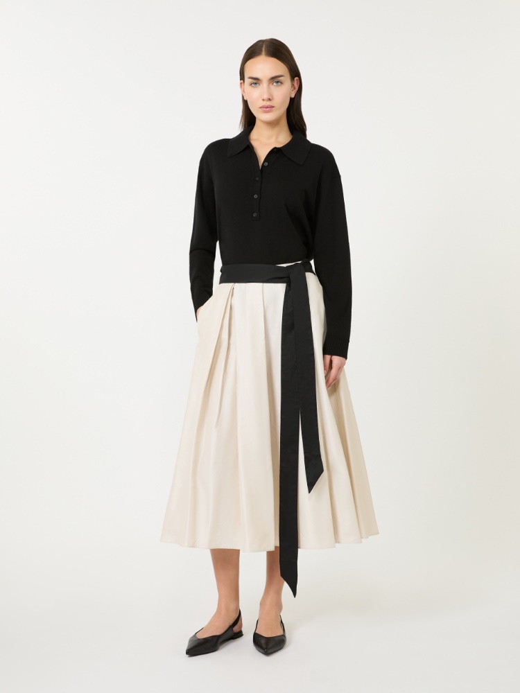 棉质混纺微喇廓形半身裙 - 米色 - Marina Rinaldi - 2