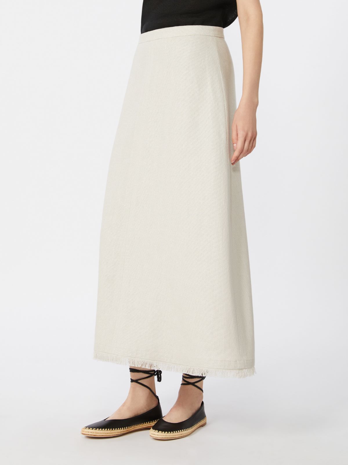 Cotton and linen basketweave skirt - 白色 - Marina Rinaldi - 2