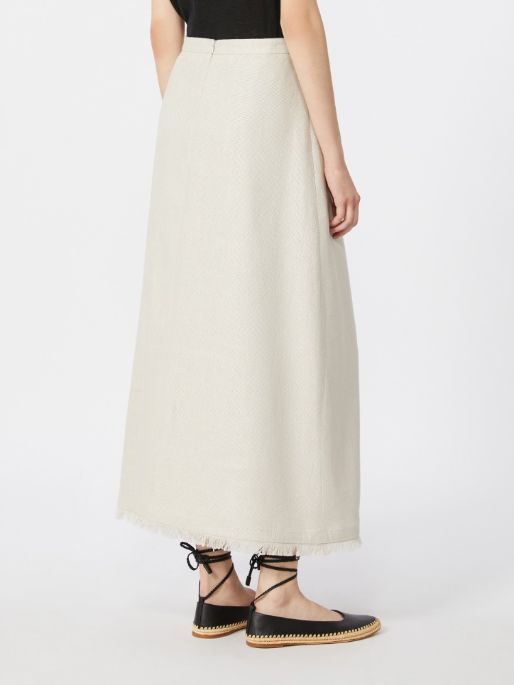 Cotton and linen basketweave skirt - 白色 - Marina Rinaldi - 3