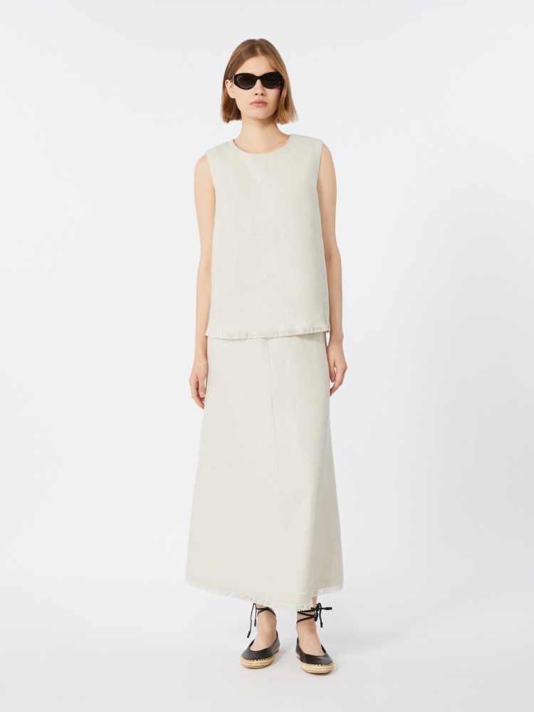 Cotton and linen basketweave skirt - 白色 - Marina Rinaldi - 2
