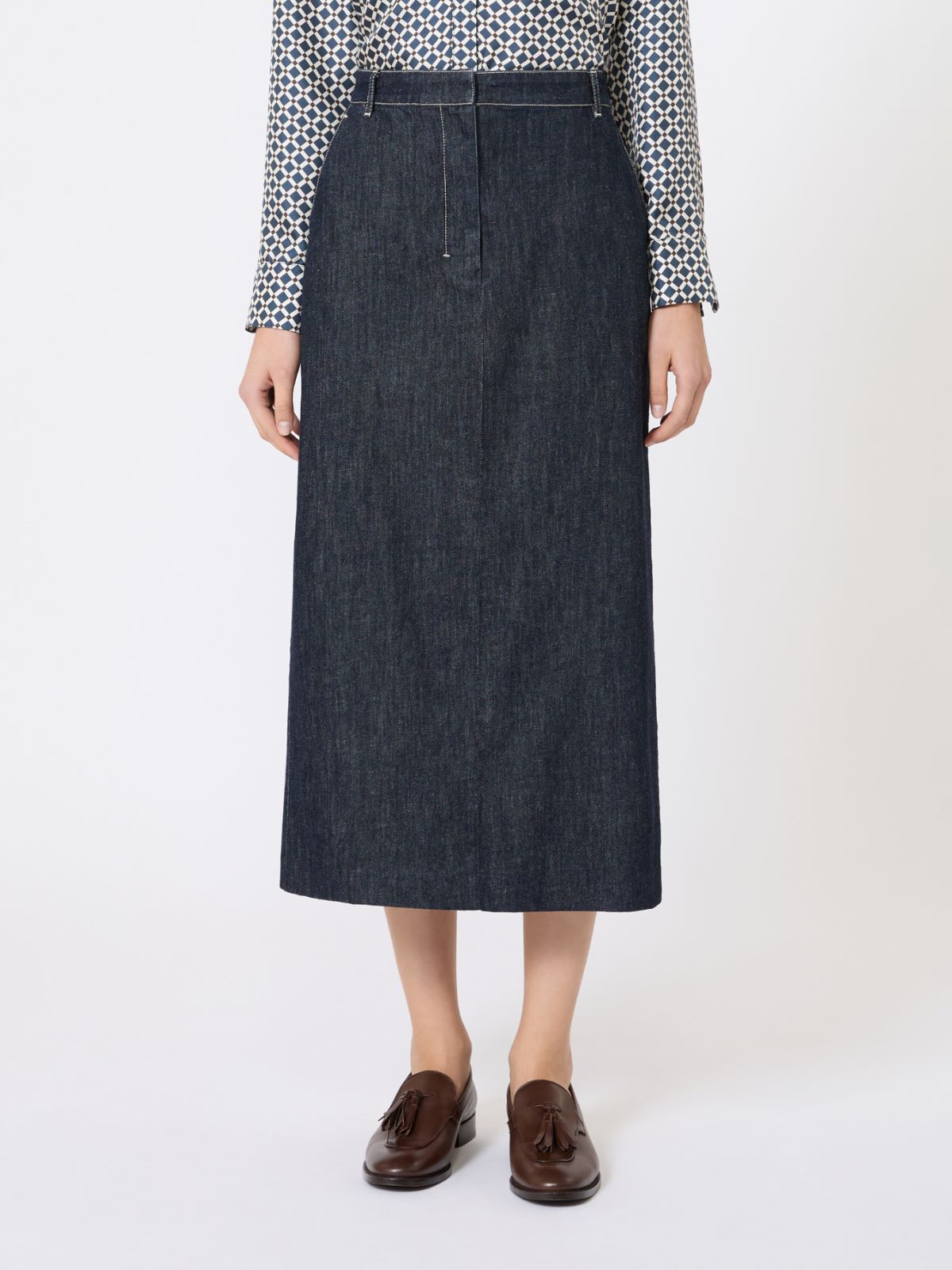 弹力棉质混纺牛仔半身裙 - 蓝色 - Marina Rinaldi - 2