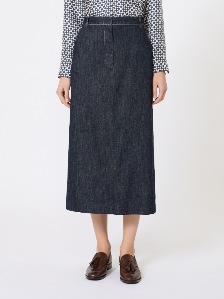 弹力棉质混纺牛仔半身裙 - 蓝色 - Marina Rinaldi - 2