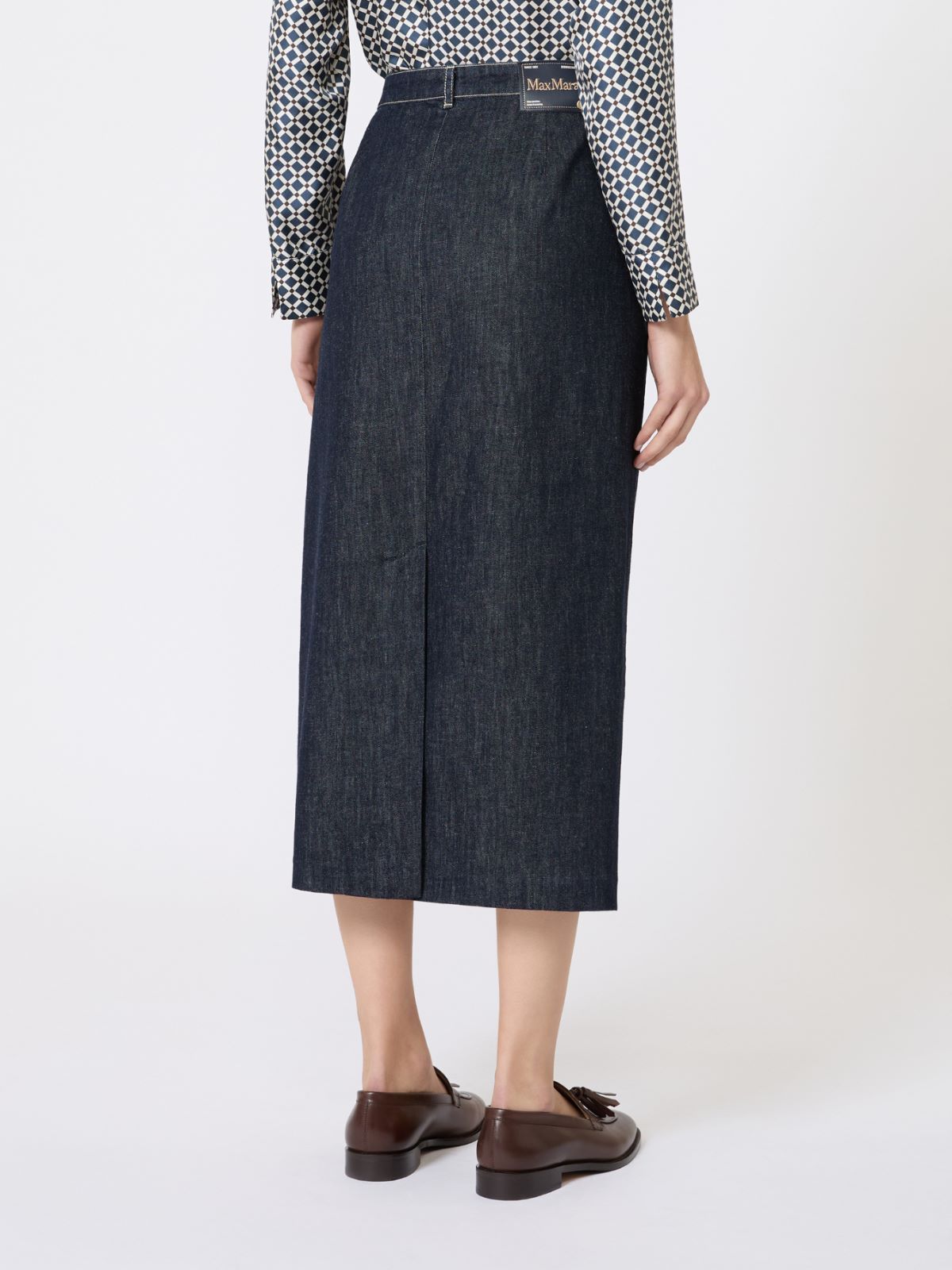 弹力棉质混纺牛仔半身裙 - 蓝色 - Marina Rinaldi - 3