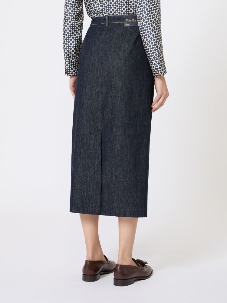 弹力棉质混纺牛仔半身裙 - 蓝色 - Marina Rinaldi - 3