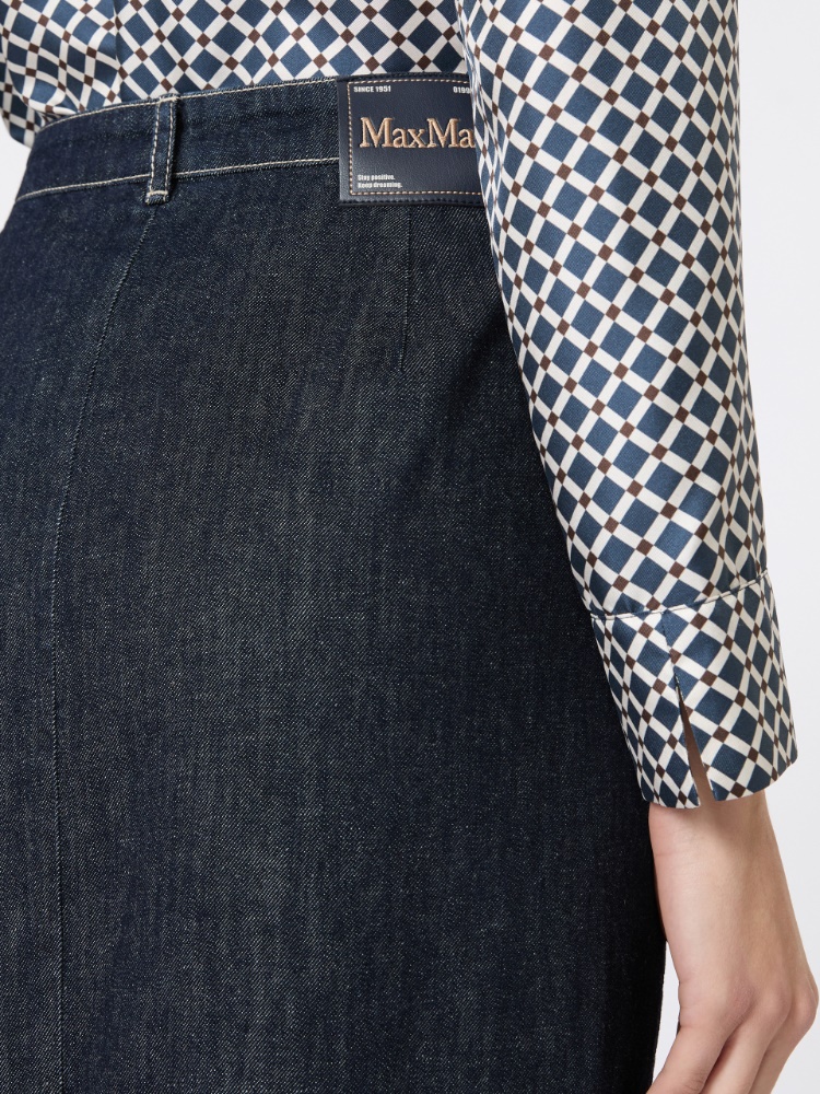 弹力棉质混纺牛仔半身裙 - 蓝色 - Marina Rinaldi - 4