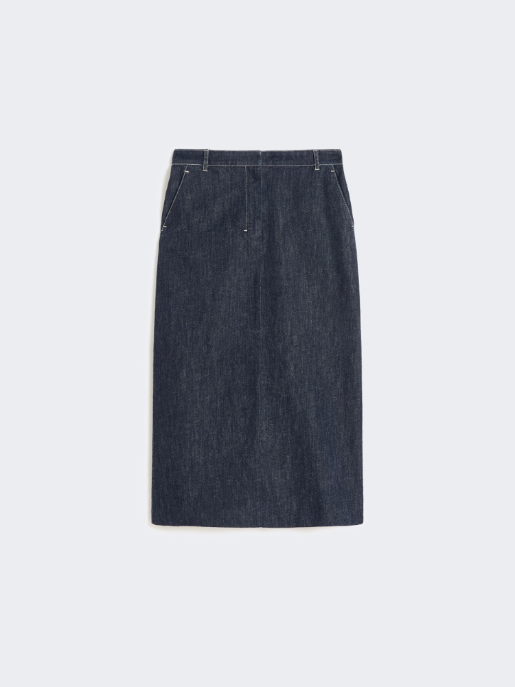 弹力棉质混纺牛仔半身裙 - 蓝色 - Marina Rinaldi - 6