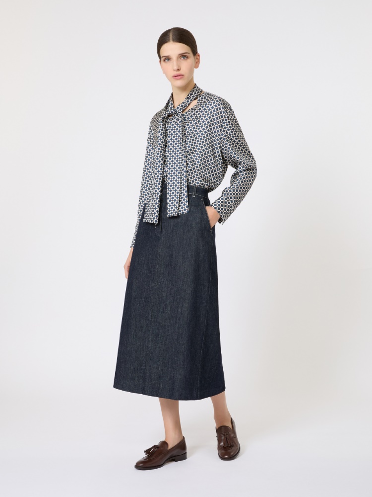 弹力棉质混纺牛仔半身裙 - 蓝色 - Marina Rinaldi - 2