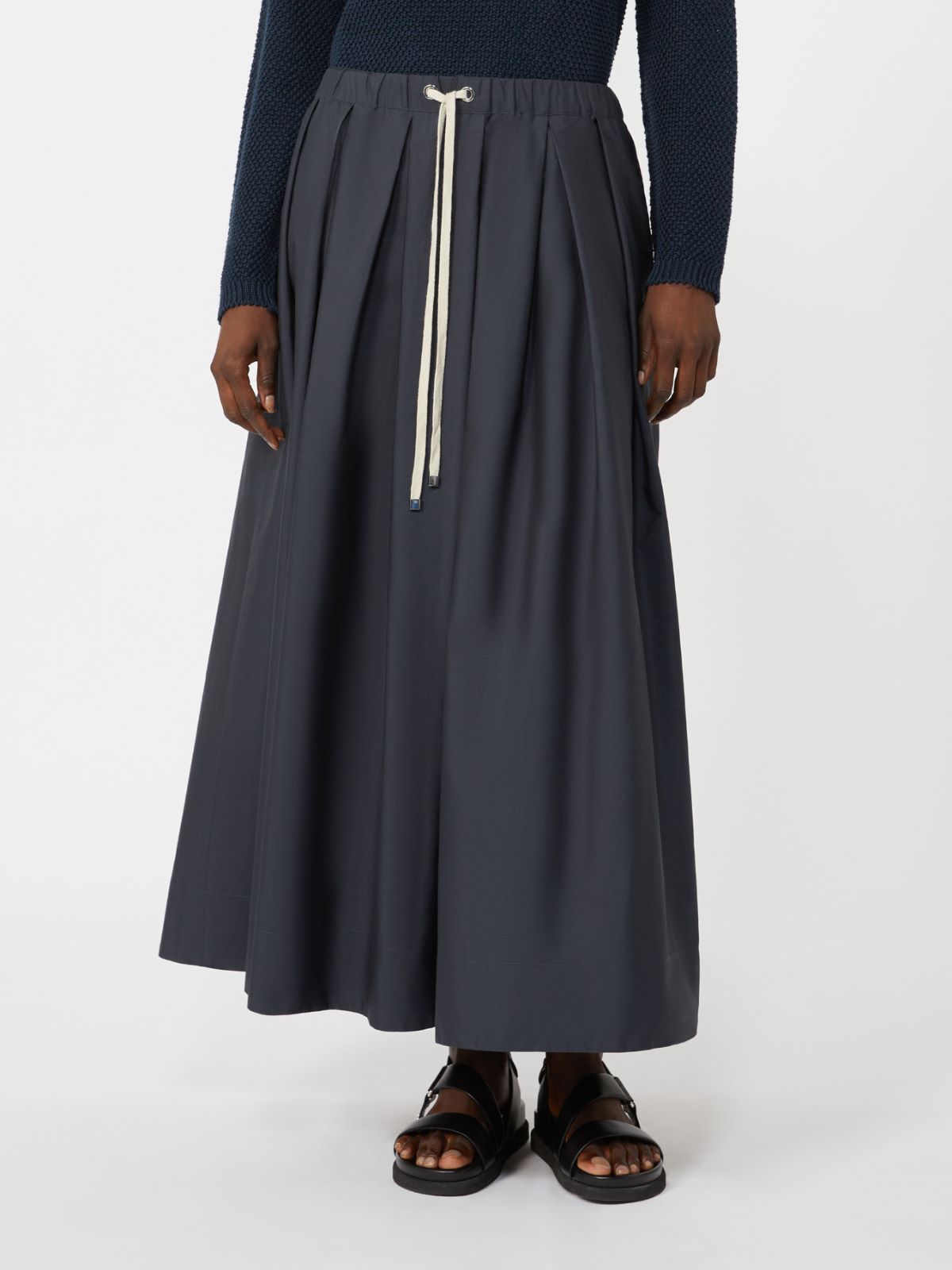 棉质A字长款半身裙 - 蓝色 - Marina Rinaldi - 2