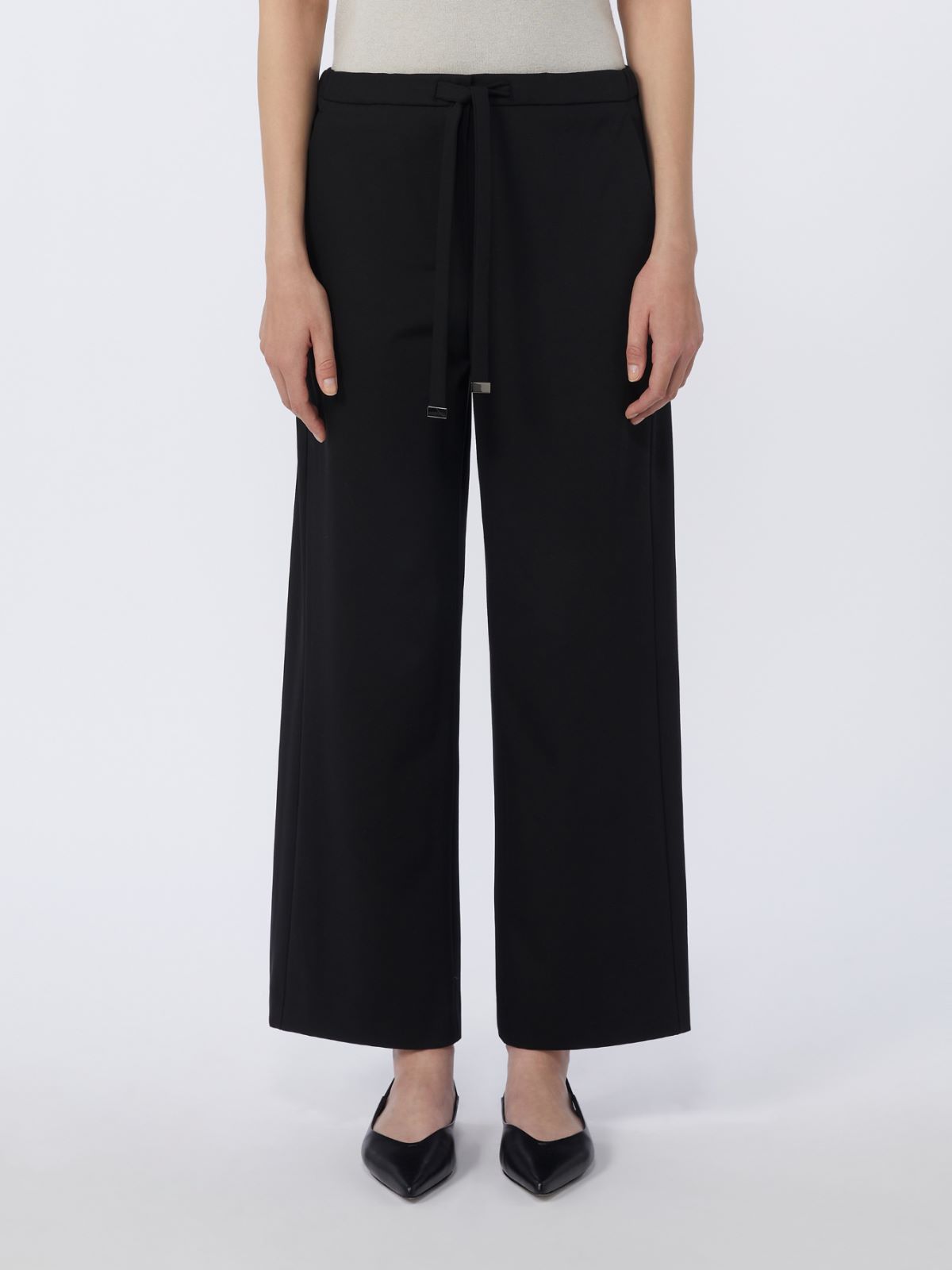 绵羊毛微喇休闲长裤 - 黑色 - Marina Rinaldi - 2